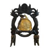 Vintage Carved Wood and Brass Chinese Gong Bell