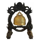 Vintage Carved Wood and Brass Chinese Gong Bell