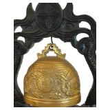 Vintage Carved Wood and Brass Chinese Gong Bell