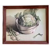Pair of Decorative Kitchen Framed Wall Hangings with Asparagus, Cauliflower and Onions