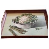 Pair of Decorative Kitchen Framed Wall Hangings with Asparagus, Cauliflower and Onions
