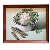 Pair of Decorative Kitchen Framed Wall Hangings with Asparagus, Cauliflower and Onions