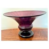 Vintage Amethyst Glass Bowl with Silver Overlay Design