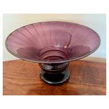 Vintage Amethyst Glass Bowl with Silver Overlay Design