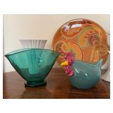 Stylish Home Decor Items including a Lovely Hand Blown Glass Aqua Vase