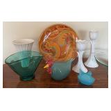Stylish Home Decor Items including a Lovely Hand Blown Glass Aqua Vase
