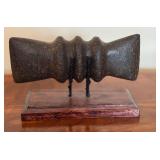 Native American Artifact Double Headed Native American Ax Head on Stand