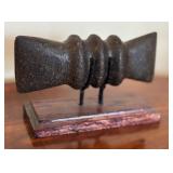 Native American Artifact Double Headed Native American Ax Head on Stand