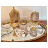 Vintage Mirrored Vanity Tray, Vintage Glass Vanity Jar and More