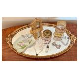 Vintage Mirrored Vanity Tray, Vintage Glass Vanity Jar and More