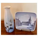 Vintage Bing and Grøndahl 8404 Vase and Royal Copenhagen 3354 Plate