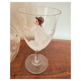 Antique Glass Mary Gregory Pitcher and Stemmed Glass