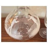 Antique Glass Mary Gregory Pitcher and Stemmed Glass