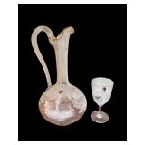 Antique Glass Mary Gregory Pitcher and Stemmed Glass