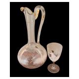 Antique Glass Mary Gregory Pitcher and Stemmed Glass