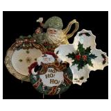Fitz & Floyd Classics Gregorian Collection Victorian Santa Teapot,  Fitz & Floyd Santa with Wreath ~ Wall Hanger/ Dish/Plate 2002