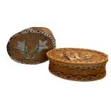 Antique Hand Crafted Bent Wood and Quill Box and Oval Shaped Trinket Box