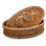 Antique Hand Crafted Bent Wood and Quill Box and Oval Shaped Trinket Box