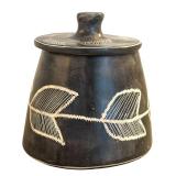 Vintage Matte Black Ceramic Lidded Jar / Container