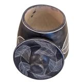 Vintage Matte Black Ceramic Lidded Jar / Container