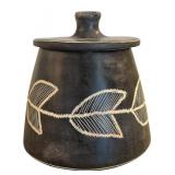 Vintage Matte Black Ceramic Lidded Jar / Container