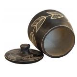 Vintage Matte Black Ceramic Lidded Jar / Container