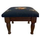 Small Vintage Wooden Step Stool with Embroidered Top