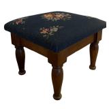 Small Vintage Wooden Step Stool with Embroidered Top