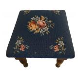 Small Vintage Wooden Step Stool with Embroidered Top