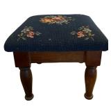 Small Vintage Wooden Step Stool with Embroidered Top