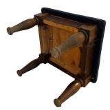 Small Vintage Wooden Step Stool with Embroidered Top