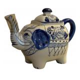 Vintage Blue and White Chinese Vase and Blue and White Elephant Shaped Tea Kettle