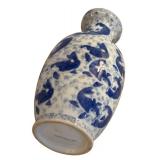 Vintage Blue and White Chinese Vase and Blue and White Elephant Shaped Tea Kettle