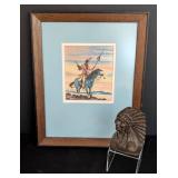 Small Framed Native American Print and Bookend