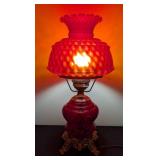Ruby Red Glass Hurricane Lamp