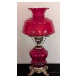 Ruby Red Glass Hurricane Lamp