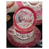 Cranberry Glass Teacups and Dishes
