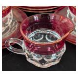 Cranberry Glass Teacups and Dishes
