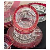 Cranberry Glass Teacups and Dishes