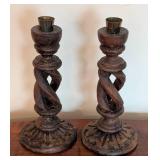 Pair of Twist Carved Wood Candleholders