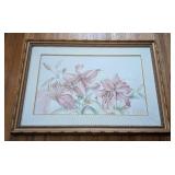 Large Framed Lily Watercolor Painting by Bonine