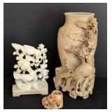 Vintage Carved Soap Stone Vase and Figurine