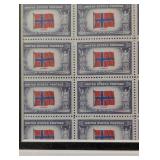 Framed US Post Office 5 Cent Norway Stamp Sheet