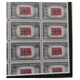 Framed US Post Office 5 Cent Norway Stamp Sheet