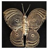 Pair of Mexican Silver Filigree Butterfly Brooches