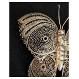 Pair of Mexican Silver Filigree Butterfly Brooches