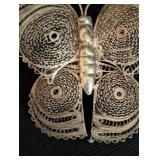 Pair of Mexican Silver Filigree Butterfly Brooches