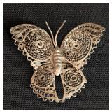 Pair of Mexican Silver Filigree Butterfly Brooches