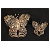 Pair of Mexican Silver Filigree Butterfly Brooches