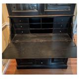 Large Wood and Glass Desk Hutch